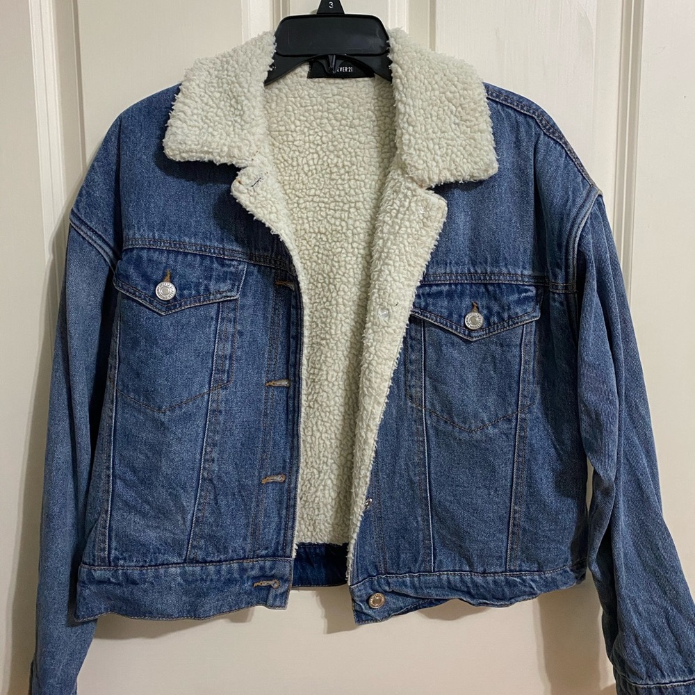 Forever 21 fur lined trucker jacket